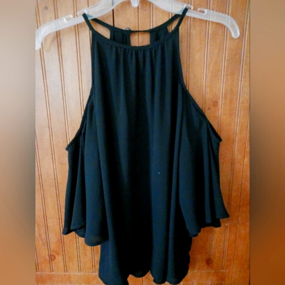 NAKED ZEBRA BLACK HALTER/COLD SHOULDER TOP